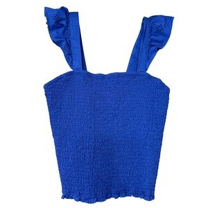 Old Navy Smocked Crop Top Eyelet Flutter Sleeve Royal Blue Size S